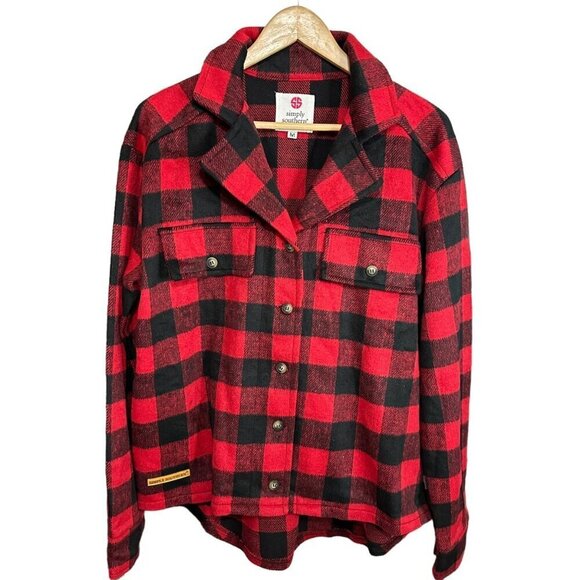 Simply Southern Shacket Shirt Red Black Heritage Plaid Button-Up‎ Flannel Sz M - Picture 1 of 7